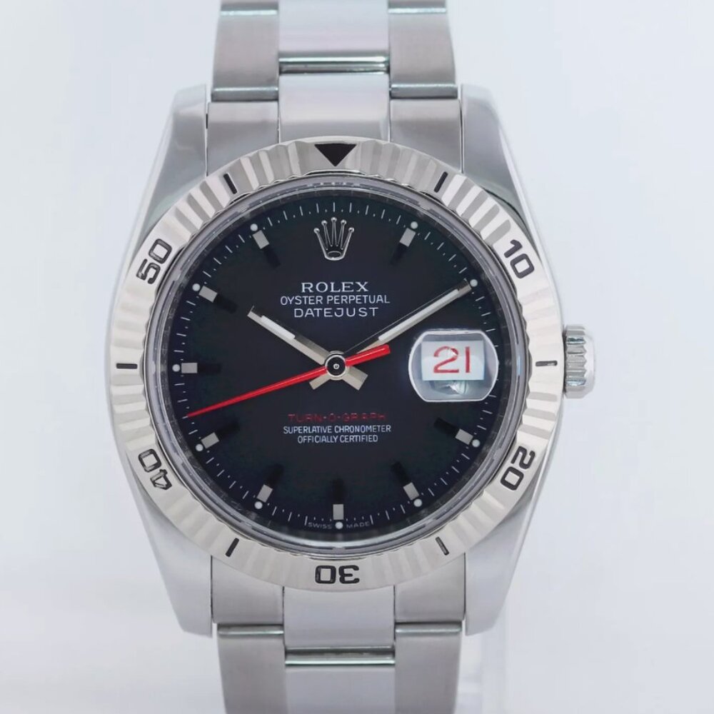 Rolex Men's Datejust Black Red Accent Hand BOX PAPER